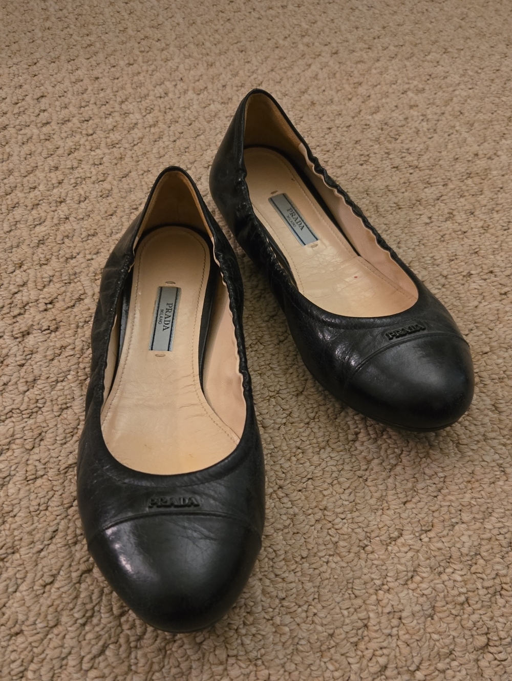 Prada Black Leather Ballet Flats with Elasticized Topline